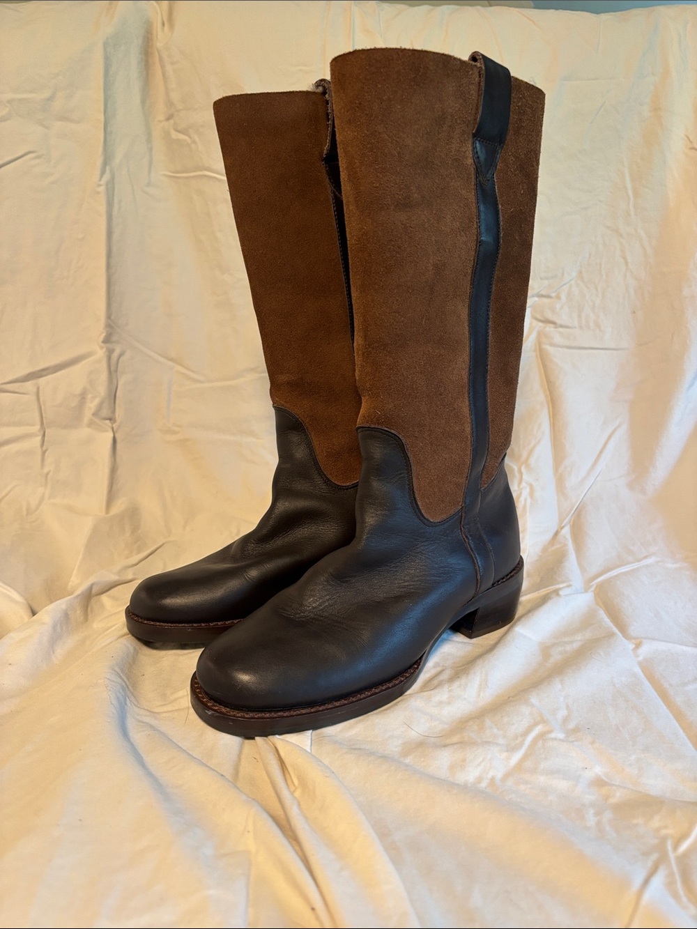 Colin Stuart Two-Tone Brown and Black Tall Leather-Suede Boots